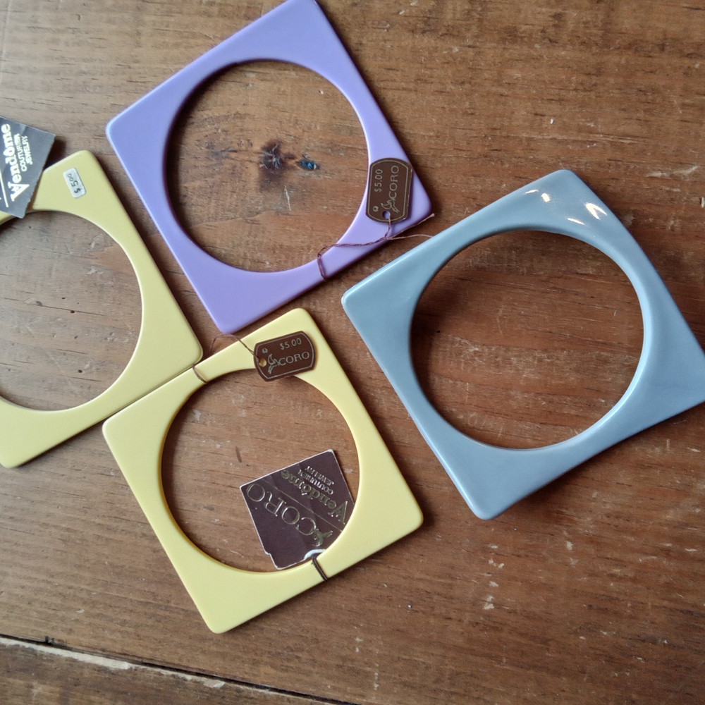 Coro Vendome VintageSquare Bracelets in Yellow, Purple, and Blue